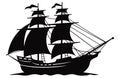 Silhouette of a Pirate Ship, Pirate boats and Old different Wooden Ships with Fluttering Flags