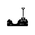 Silhouette Pit dug in ground with shovel. Soil preparation for planting. Piece of land with trench. Outline black illustration of