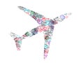 Silhouette of a plane created with passport stamps on white background