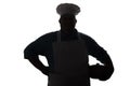 Silhouette of plump chef with cauldron under his arm on a white isolated background,concept profession