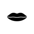 Silhouette plump female lips. Outline sexiness logo. Packaging beauty product icon. Black illustration for hygienic lipstick,