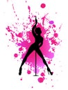 Silhouette pole dance exotic on pink blot