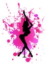 Silhouette pole dance exotic on pink blot