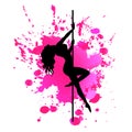 Silhouette pole dance exotic on pink blot
