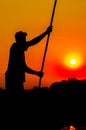 Silhouette of Poler in Okavango Delta Royalty Free Stock Photo