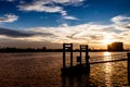 Silhouette of pontoon in Chaophraya river bangkok