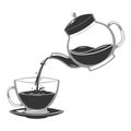 Silhouette pour coffee drink from glass teapot stream flow water retro vintage cartoon icon design vector illustration