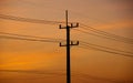 Silhouette power electric pole in evening time