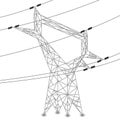 Silhouette of power lines and electric pylon Royalty Free Stock Photo