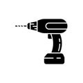 Silhouette Power screwdriver icon. Outline logo of hand drilling machine. Black simple illustration of professional tool, Royalty Free Stock Photo