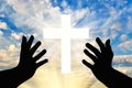 Silhouette of praying hands and a cross Royalty Free Stock Photo