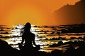 Pregnant woman silhouette yoga is sunset. Generative Ai Royalty Free Stock Photo