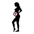 Silhouette pregnant girl with a heart in belly Royalty Free Stock Photo