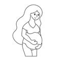 Silhouette of a pregnant girl with long hair. Beautiful woman in a dress. Simple flat vector illustration isolated on white Royalty Free Stock Photo