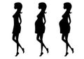 Silhouette of pregnant woman in three trimesters.