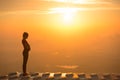 Pregnant woman sunset silhouette on top of a high-rise. Royalty Free Stock Photo