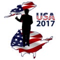 The silhouette of the President on the USA map