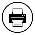 Silhouette of a printer icon inside a circle. The printer features two small buttons on Royalty Free Stock Photo