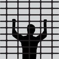 Silhouette of prisoner behind prison bars. Vector illustration.