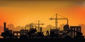 Silhouette of process of construction big building under construction Royalty Free Stock Photo