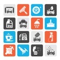 Silhouette Professional car wash objects and icons Royalty Free Stock Photo