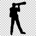Silhouette of proffesional photographer using DSLR with big long lens at transparent effect background Royalty Free Stock Photo