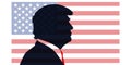 Silhouette profile of the 45th President of the United States Donald Trump on the background of the US flag Royalty Free Stock Photo