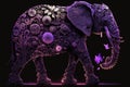 Silhouette In Profile Of An Elephant Running Made Gear Flowers. Generative AI