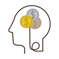silhouette profile human head with coins with dollar symbol Royalty Free Stock Photo