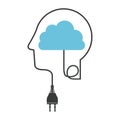 silhouette profile human head with plug connector and cloud