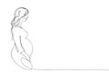 Silhouette and profile of a pregnant woman, one line drawing. Pregnancy minimalist sketch, mom with tummy side view. Aesthetic