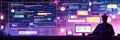 Silhouette of a programmer analyzing data on multiple screens Royalty Free Stock Photo