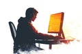 Silhouette of Programmer at Desk on White