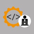 Silhouette programmer working laptop coding icon