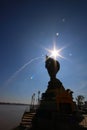 Silhouette of public Landmark Naga in Mekong riverside Nakhon phanom