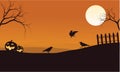 Silhouette of pumpkins and crow Halloween Royalty Free Stock Photo