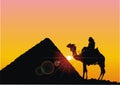 Silhouette of the pyramid and bedouin on camel Royalty Free Stock Photo