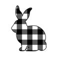 Silhouette of Rabbit buffalo plaid black and white isolated on white background .Bunny Vector flat illustration.