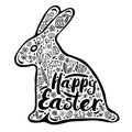 Silhouette of a rabbit with a congratulation for a happy Easter. Character set. Vector illustration, Design element