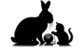 A silhouette of a rabbit and a kitten is shown. The rabbit is larg Royalty Free Stock Photo