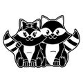 Silhouette raccoon couple cute animal together