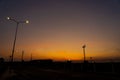 Silhouette radar tower of plane in the airport and sunset on the background Royalty Free Stock Photo