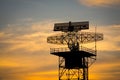 Silhouette radar tower plane and twilight sky Royalty Free Stock Photo