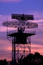 Silhouette radar tower plane and twilight sky Royalty Free Stock Photo