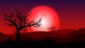 silhouette rainless landscape;blood moon on desert at twilight;desert in summer season;desert wallpaper or