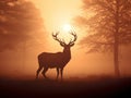 Ai Generated illustration Wildlife Concept of Silhouette of a red deer stag Royalty Free Stock Photo