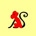 Silhouette red monkey ethnic ornament