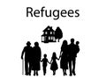 The silhouette of a refugee family migrates.