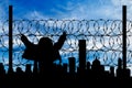 Silhouette refugee fence Royalty Free Stock Photo