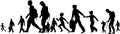 Silhouette of refugees people walking